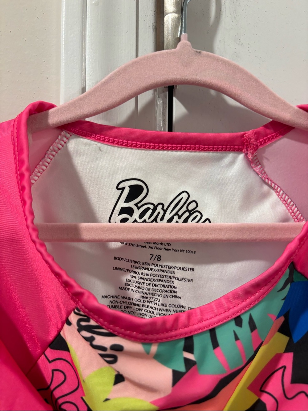 Barbie Bright Pink Tropical Graphic Swim Top